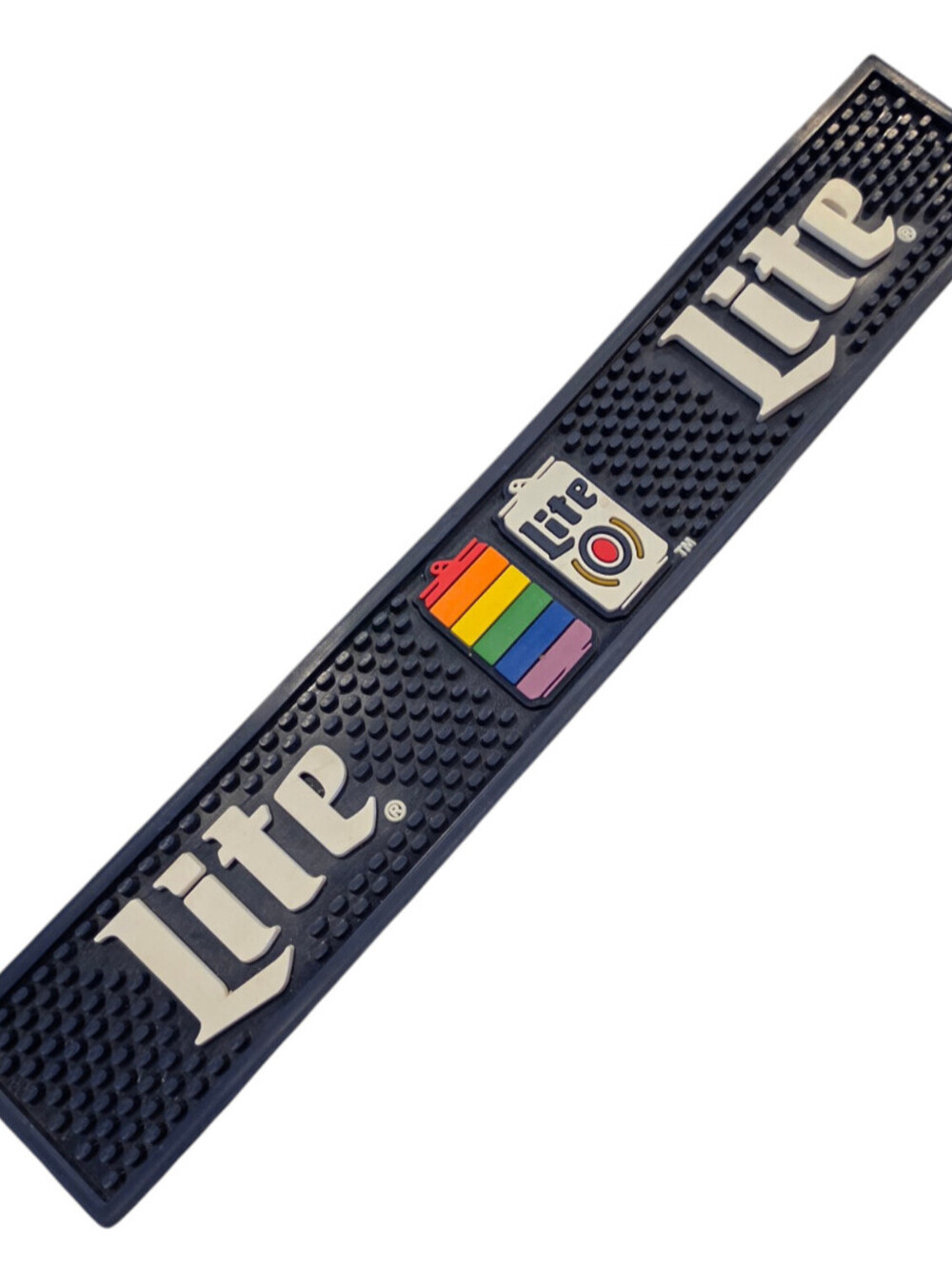 Miller Lite Pride/LGBTQ+ bar rail spill mat Rainbow Flag Can